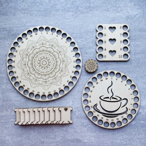 Набор органайзеров для ниток мулине и магнитов для вышивки "Мандала-цветок и кофе"